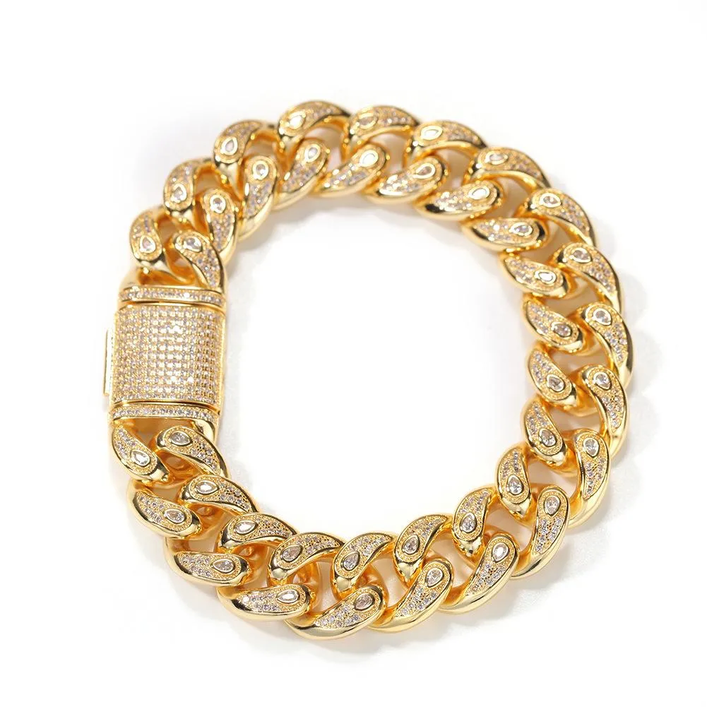 15mm 18K Gold AAA Eye Zircon Cuban Link Bracelet