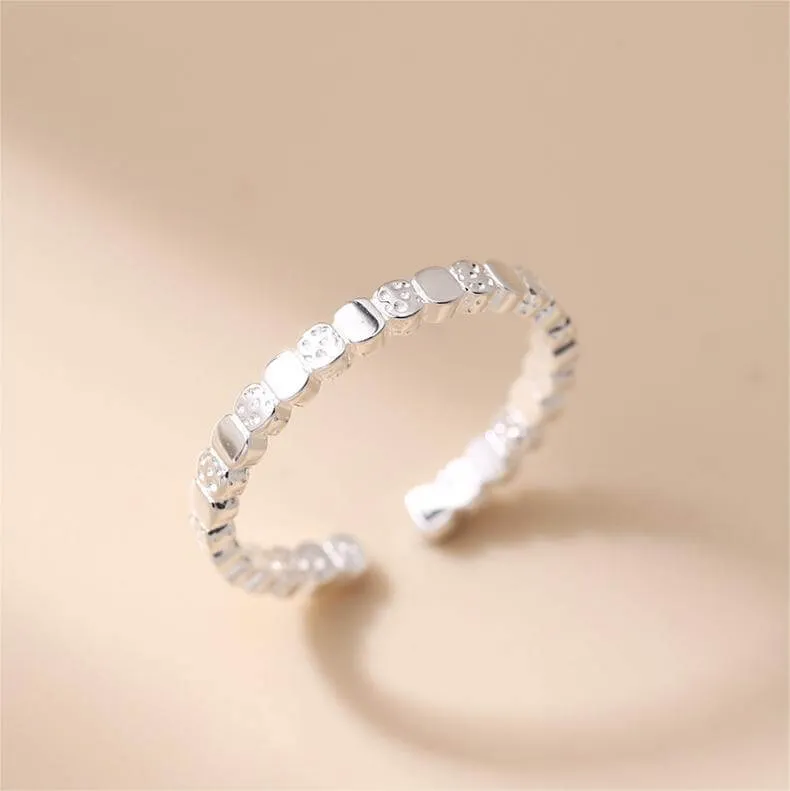 925 Sterling Silver Textured Squares Plain Ring