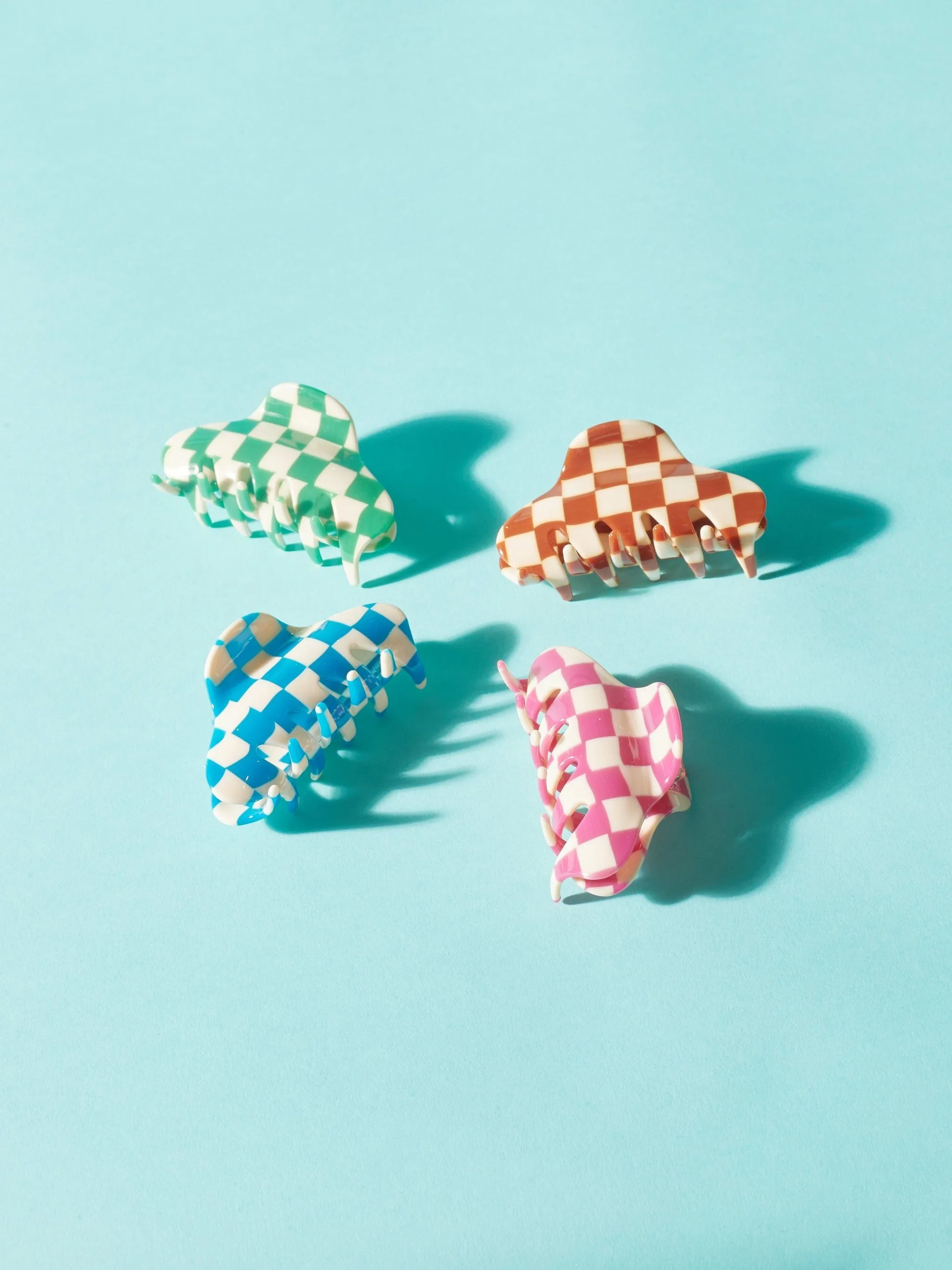 Agata Chequered Hair Clip - Blue