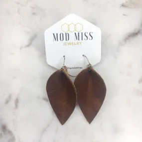 Aged Brandy Worn Brown Leather Petal Earrings