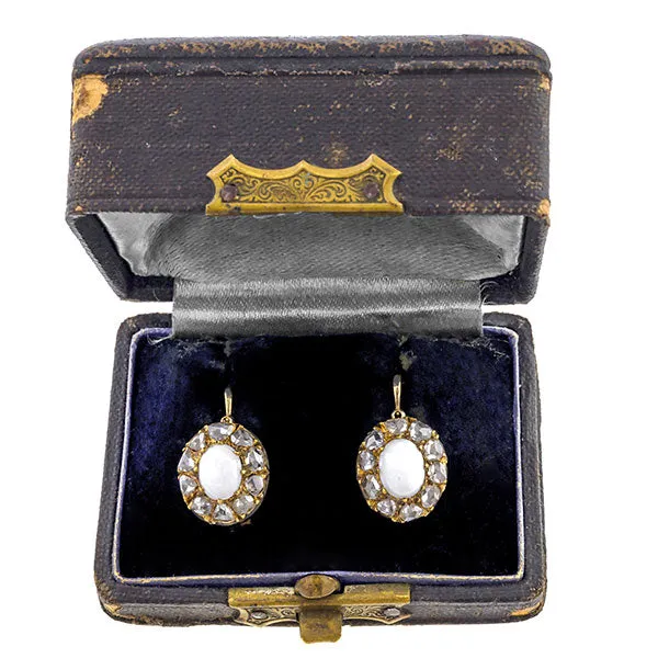 Antique Opal & Rose Cut Diamond Earrings