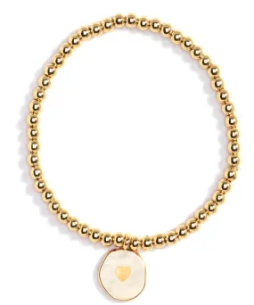 Beaded Bracelet with Heart Charm - Gold