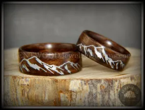 Bentwood Rings Set - Silver Mountains Rosewood Rings with Silver Mountainscape Inlay Engraving