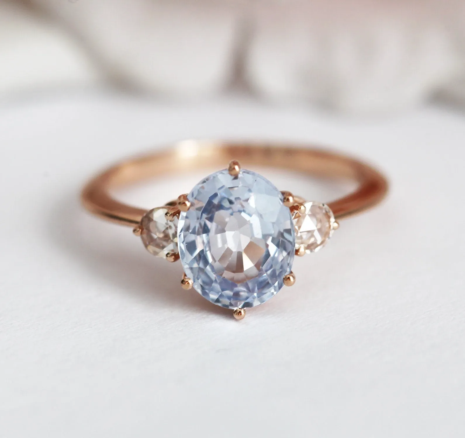 Bluish Sapphire Engagement Ring, Three Stone Sapphire Ring, Oval Sapphire Ring, Blue Engagement Ring