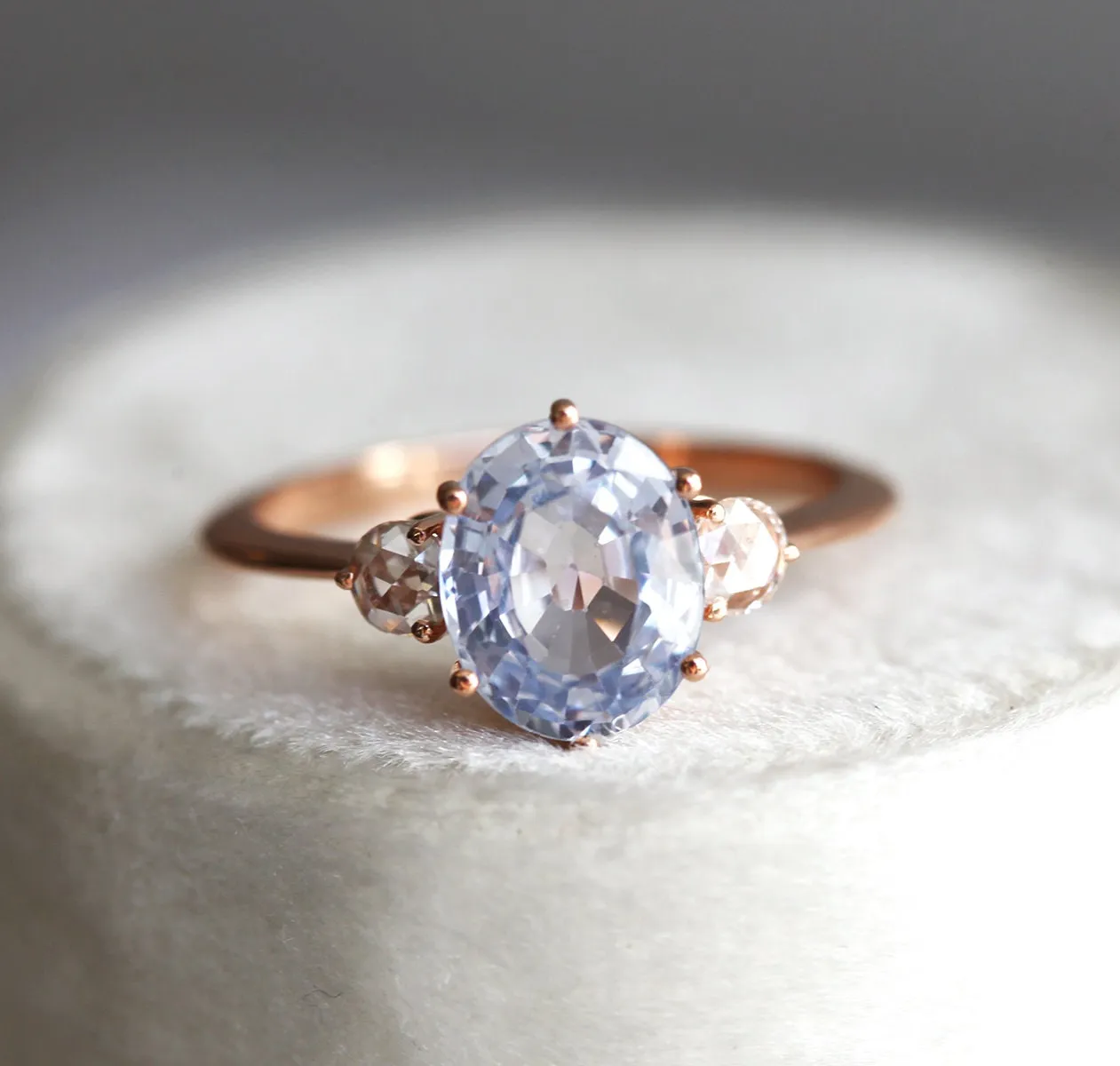 Bluish Sapphire Engagement Ring, Three Stone Sapphire Ring, Oval Sapphire Ring, Blue Engagement Ring