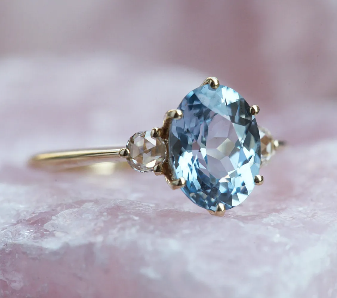 Bluish Sapphire Engagement Ring, Three Stone Sapphire Ring, Oval Sapphire Ring, Blue Engagement Ring