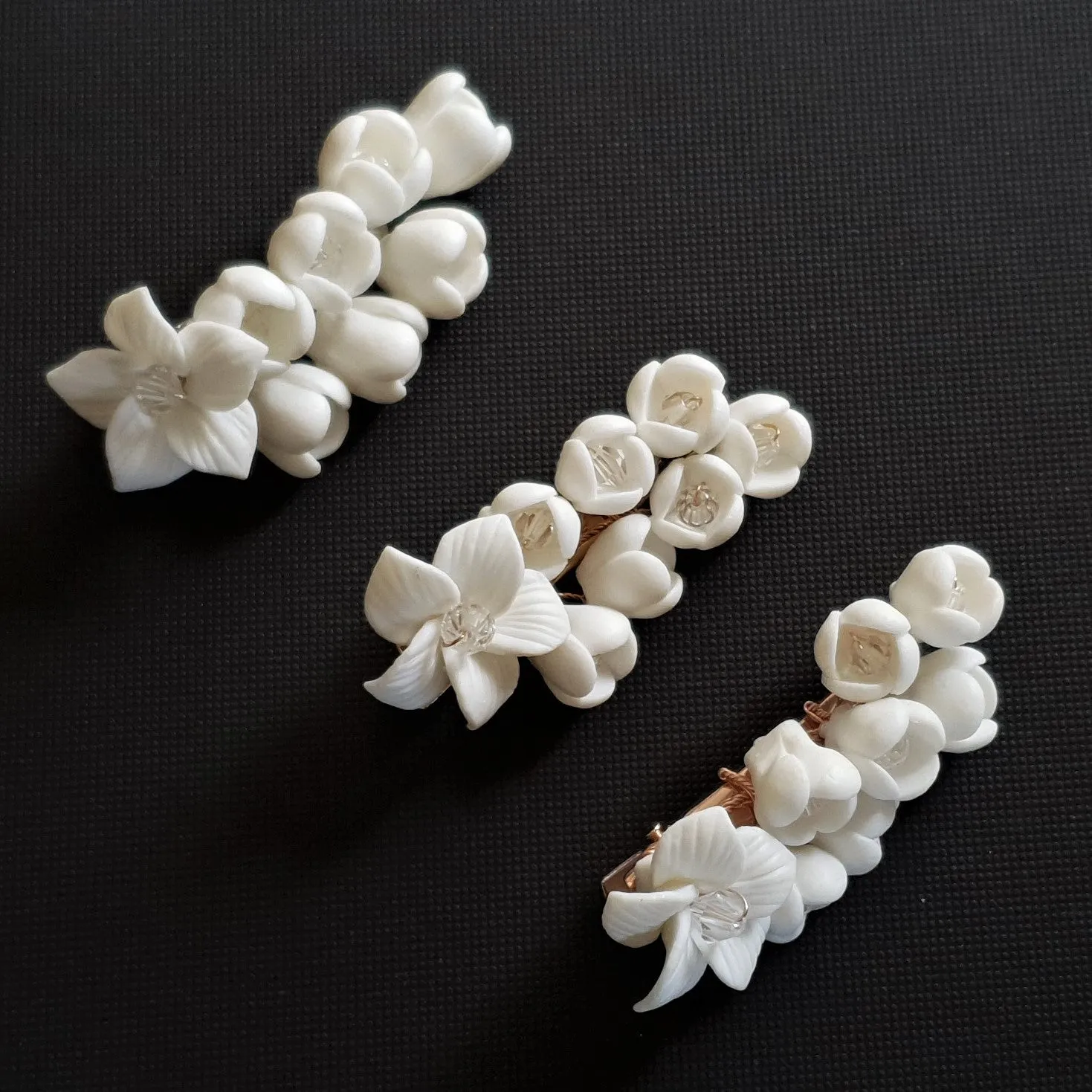 Bridal Barrette in White Flowers-Lilac