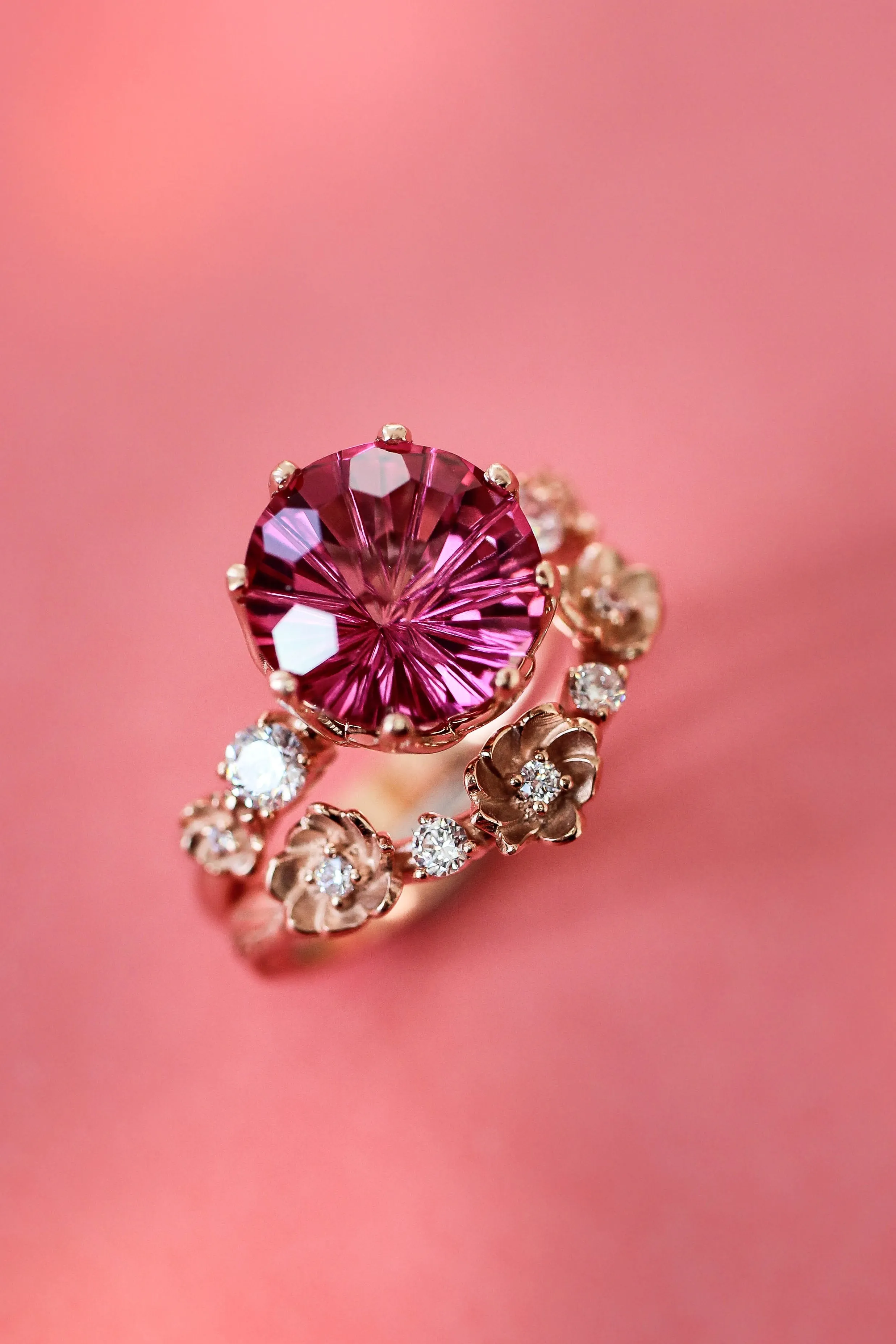 Bridal set with fancy cut pink topaz and diamonds / Fiorella