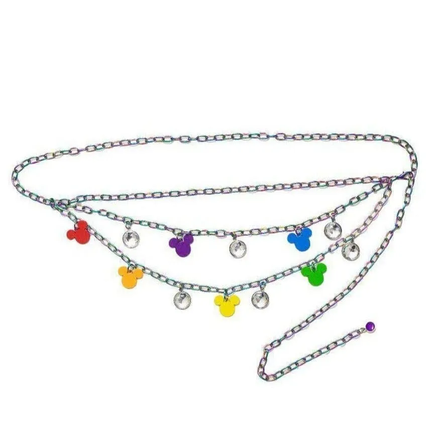 Buckle Down Products Disney Iridescent Rainbow Mickey Charm Chain Belt