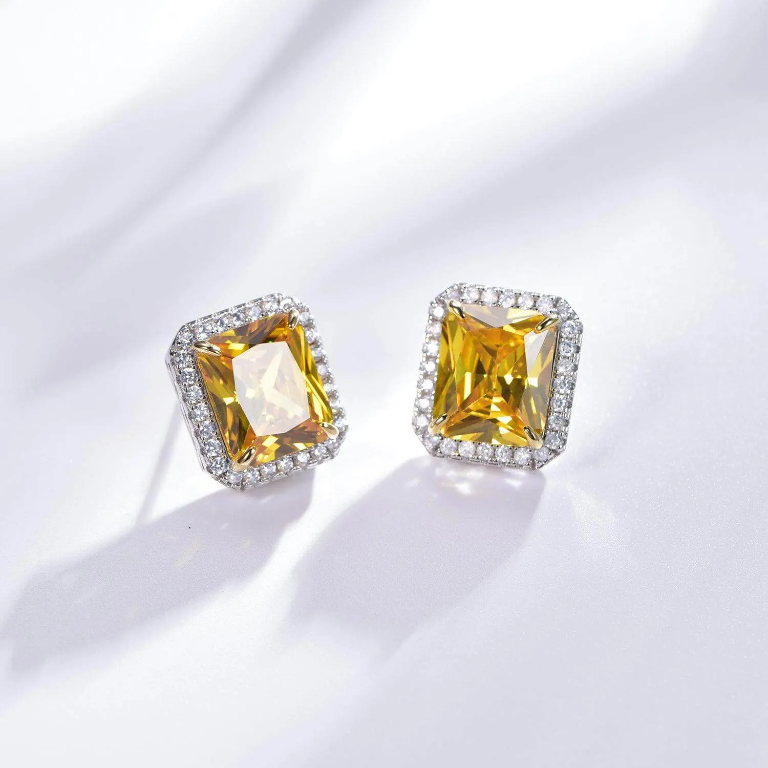 Classic Yellow Topaz Princess Cut Stud Earrings