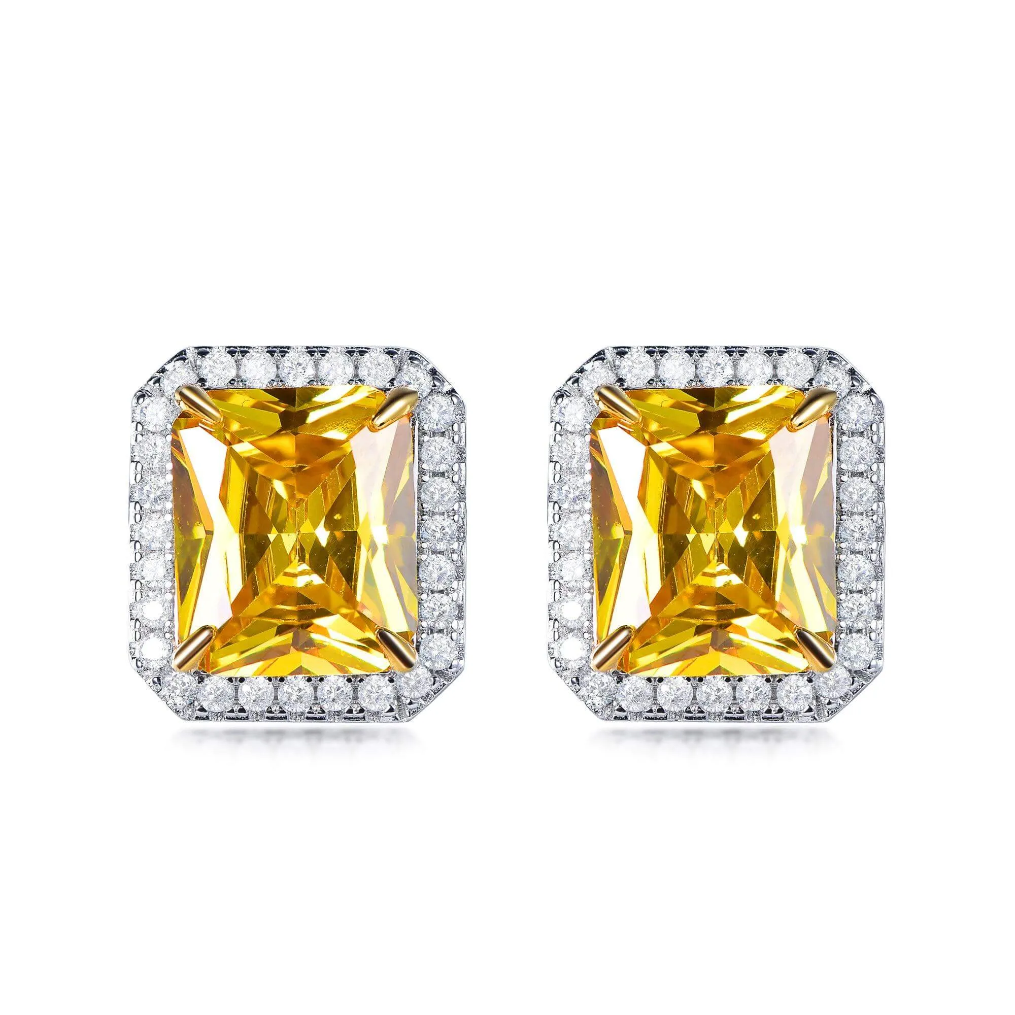 Classic Yellow Topaz Princess Cut Stud Earrings