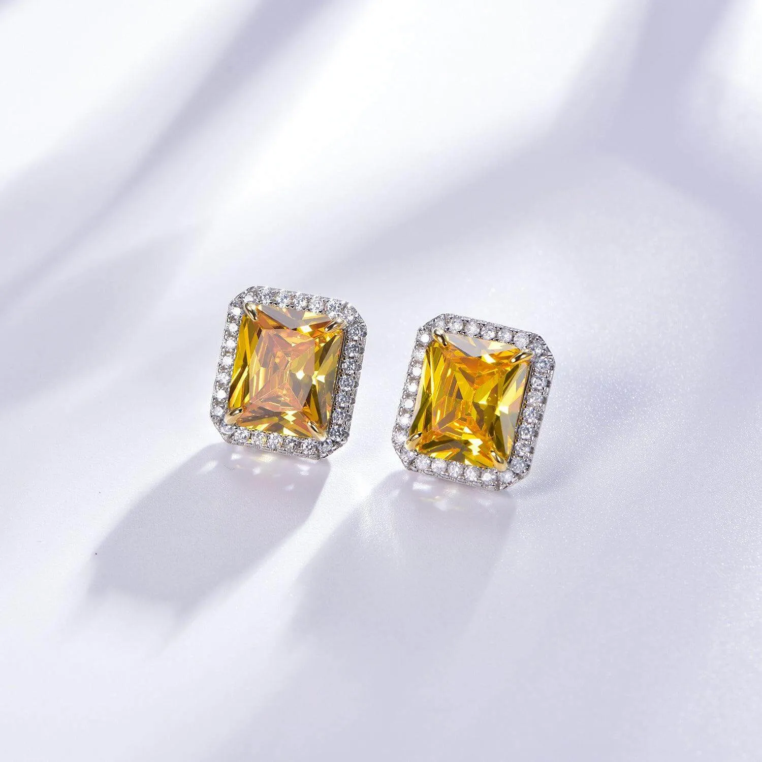 Classic Yellow Topaz Princess Cut Stud Earrings