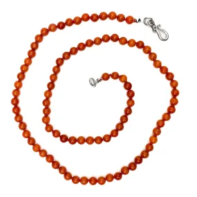 Coral 4mm Knotted Necklace With Sterling Silver J Hook Clasp