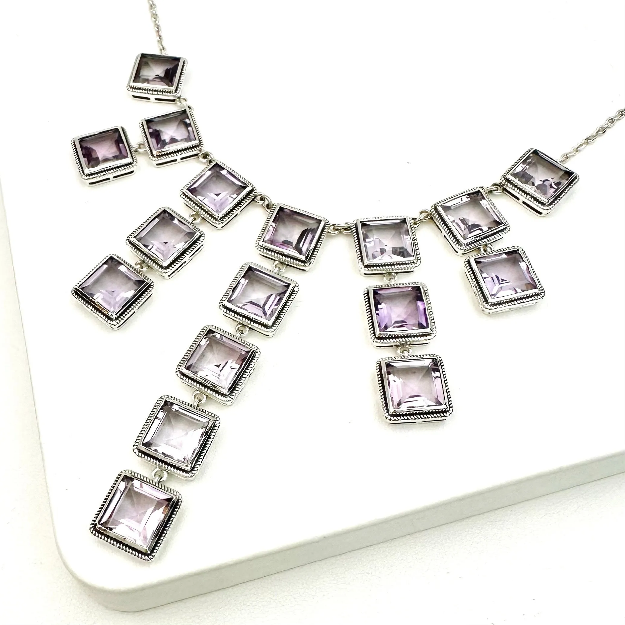 Crown Jewel Bib Necklace -  Pink Amethyst