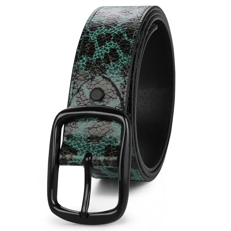 Dark Green Leopard Print Prong Buckle Belt