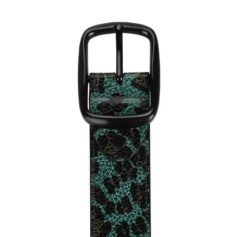 Dark Green Leopard Print Prong Buckle Belt