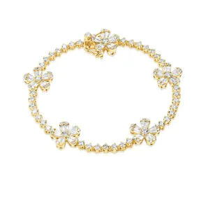 Diamond Flower Station Bracelet in Yellow Gold