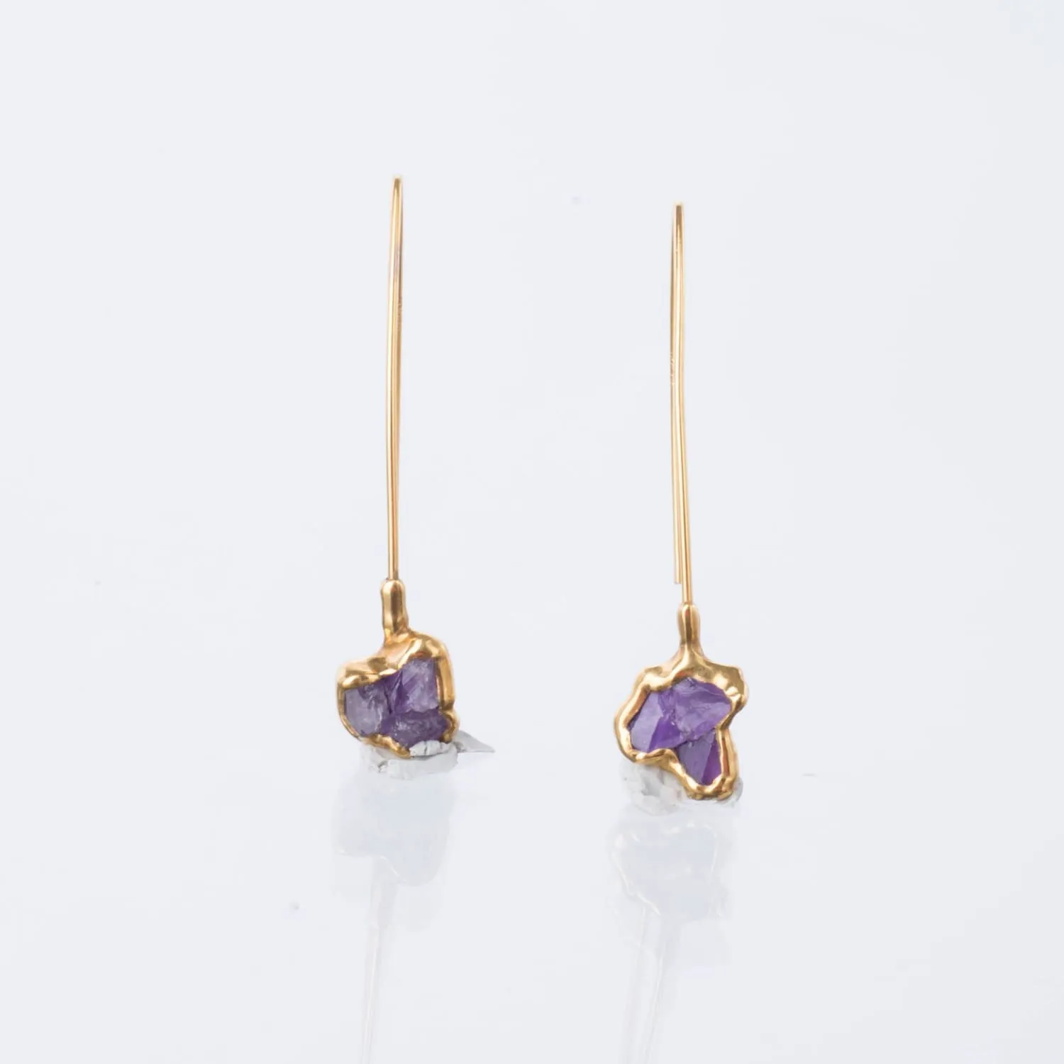 Edgy Fleur Raw Amethyst Cluster Drop Earrings