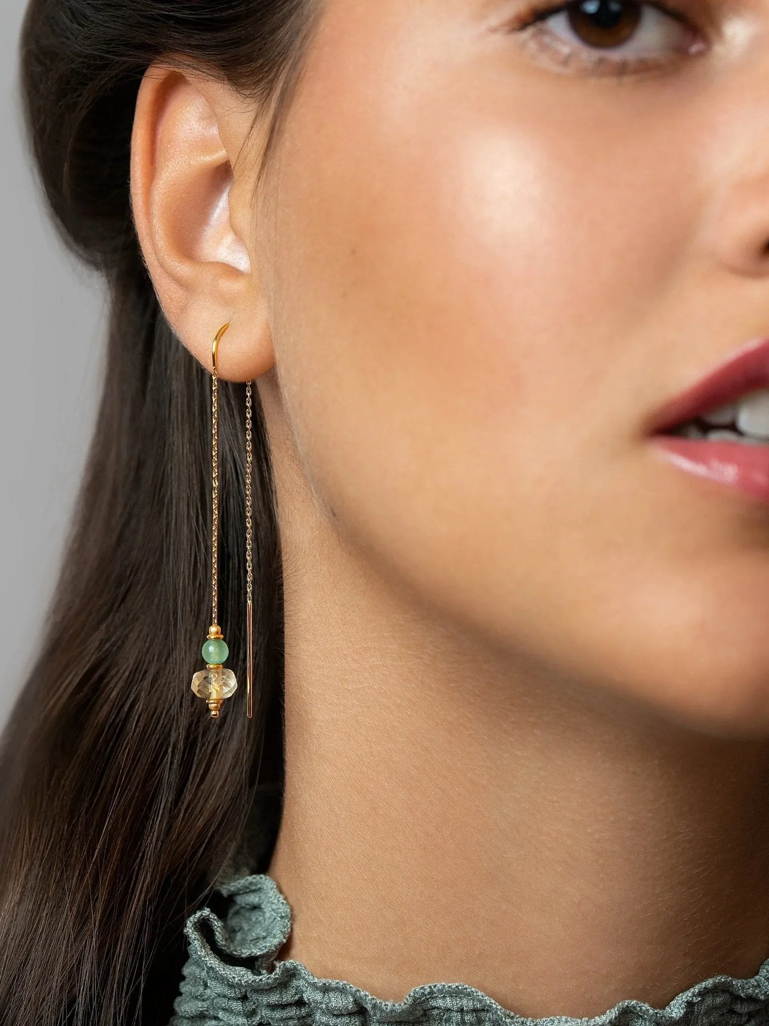 Estelita Gold Stone Chain Earrings