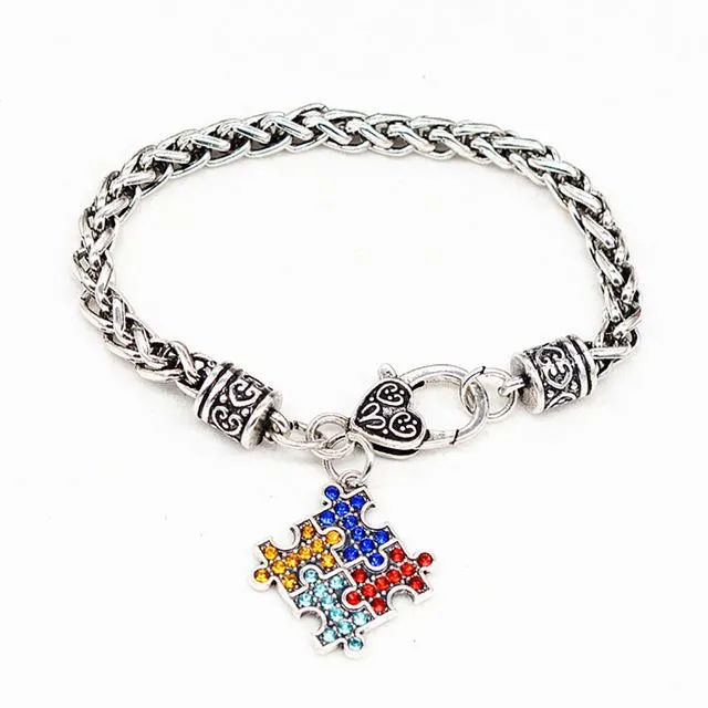 Fashion Women Bracelets & Bangles Alloy Enamel Autism Awareness  Piece Autistic charm bracelet Girl Jewelry