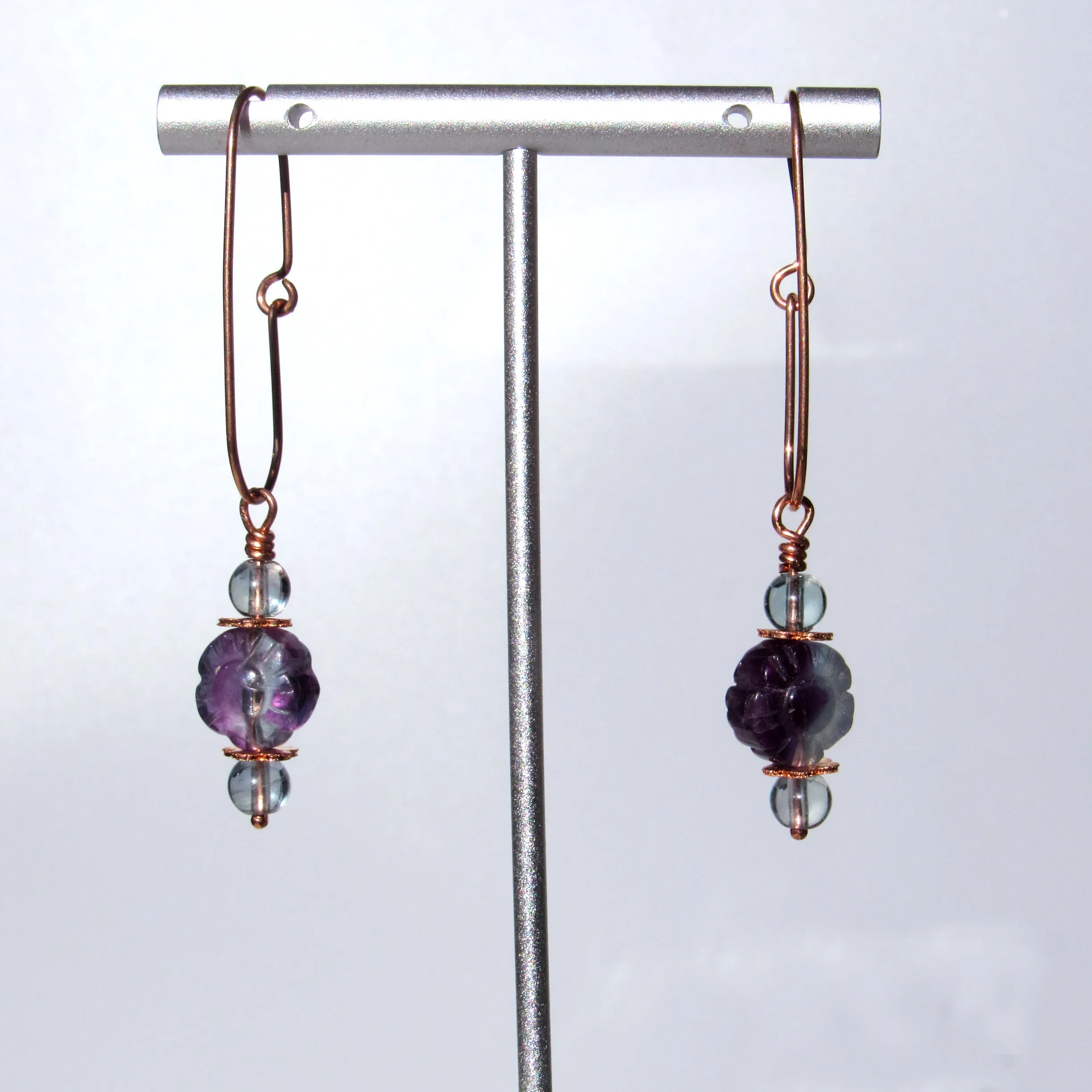 Fluorite gemstone Flowers on Copper wire loop Earrings