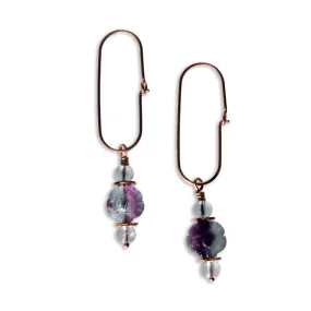 Fluorite gemstone Flowers on Copper wire loop Earrings