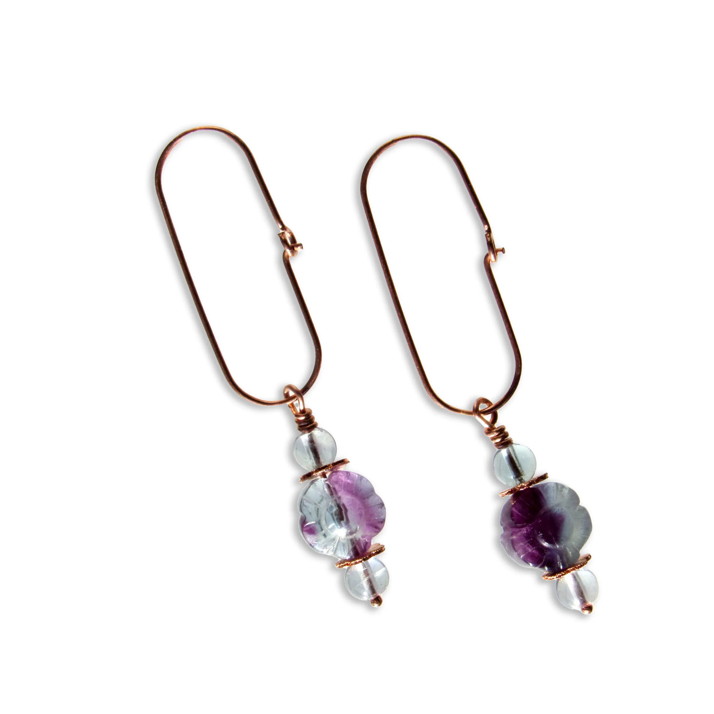 Fluorite gemstone Flowers on Copper wire loop Earrings