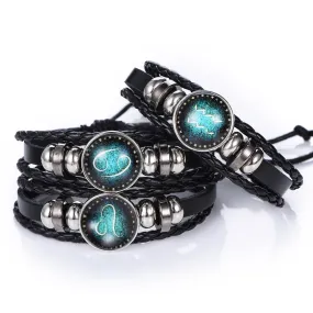 Glow In The Dark Leather Zodiac Sign Bracelets