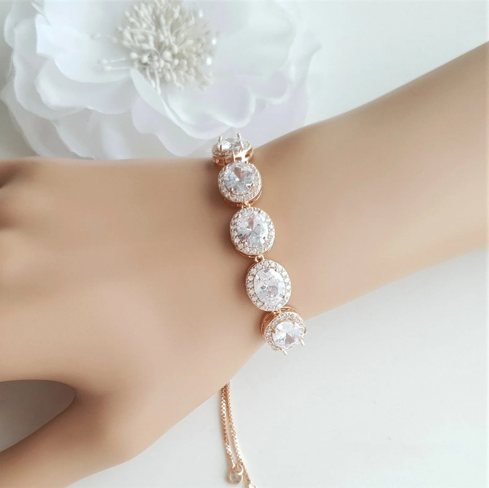 Gold and Cubic Zirconia Bridal Bracelet- Emily