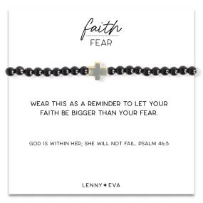 Gold Cross Faith Over Fear Bracelet in Black Agate