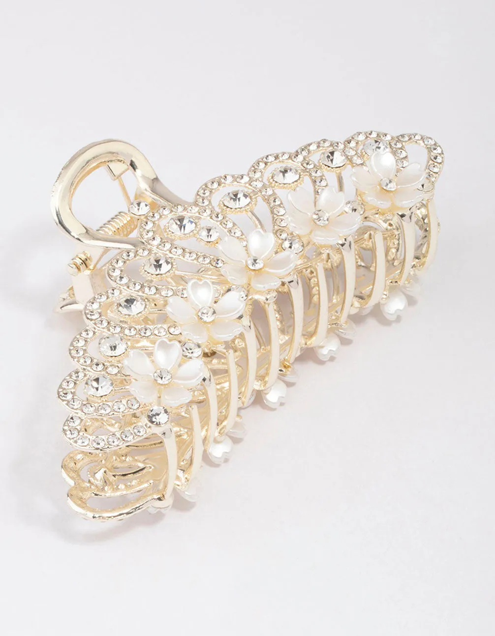 Gold Ornate Diamante & Flower Hair Claw Clip