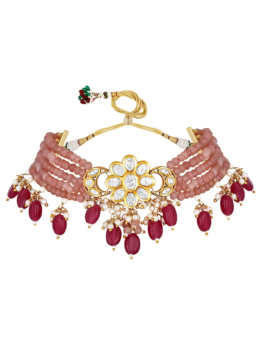 Gold Plated Kundan Necklace with Onyx and Agate