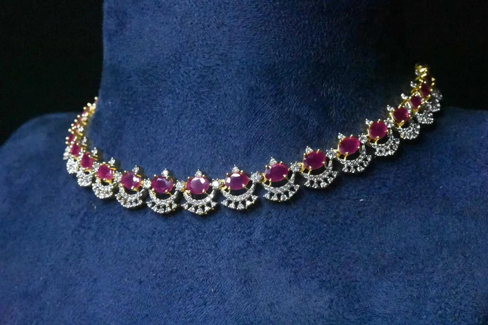 Graceful One Gram Gold Emerald,Ruby And American Diamonds Necklace