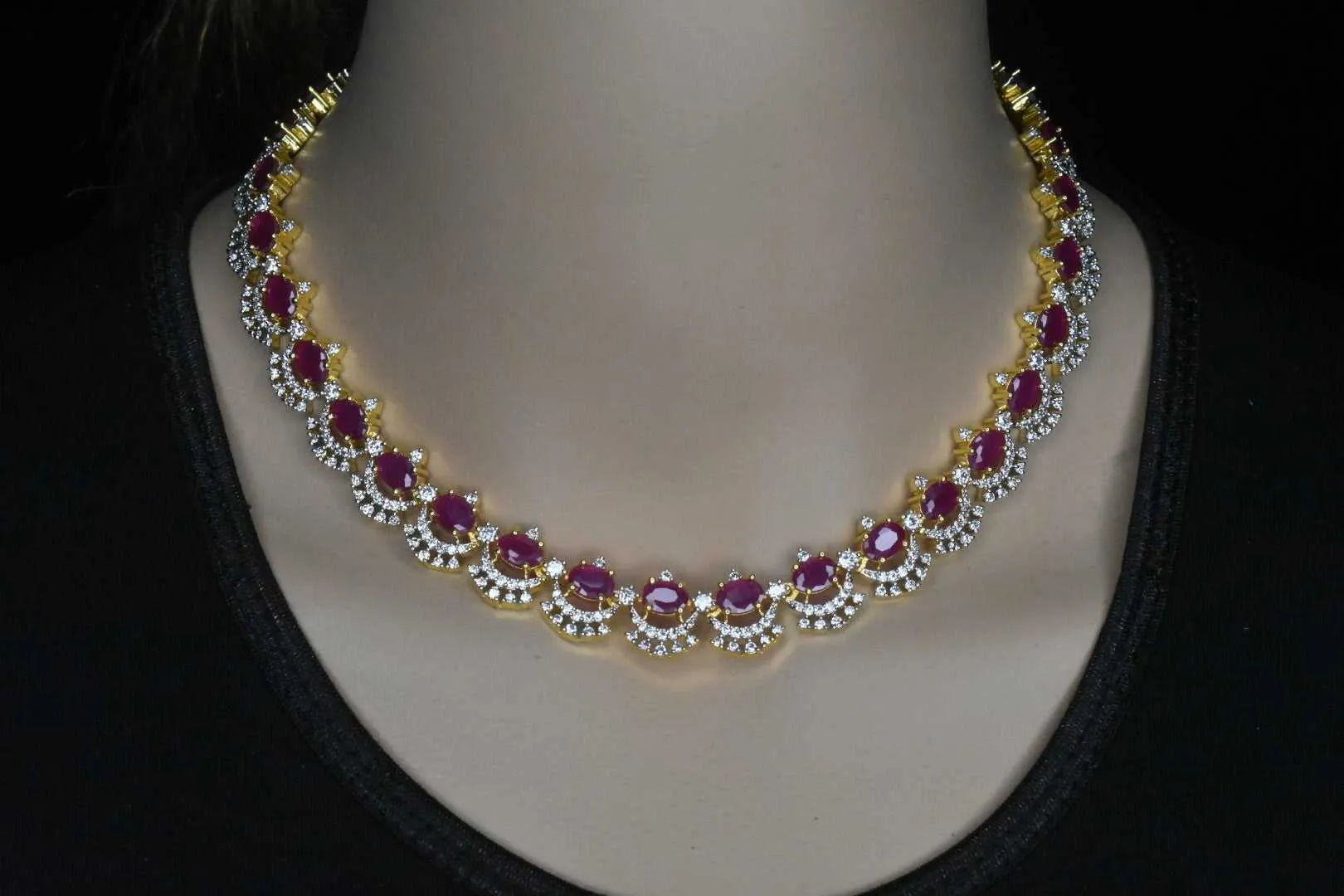 Graceful One Gram Gold Emerald,Ruby And American Diamonds Necklace