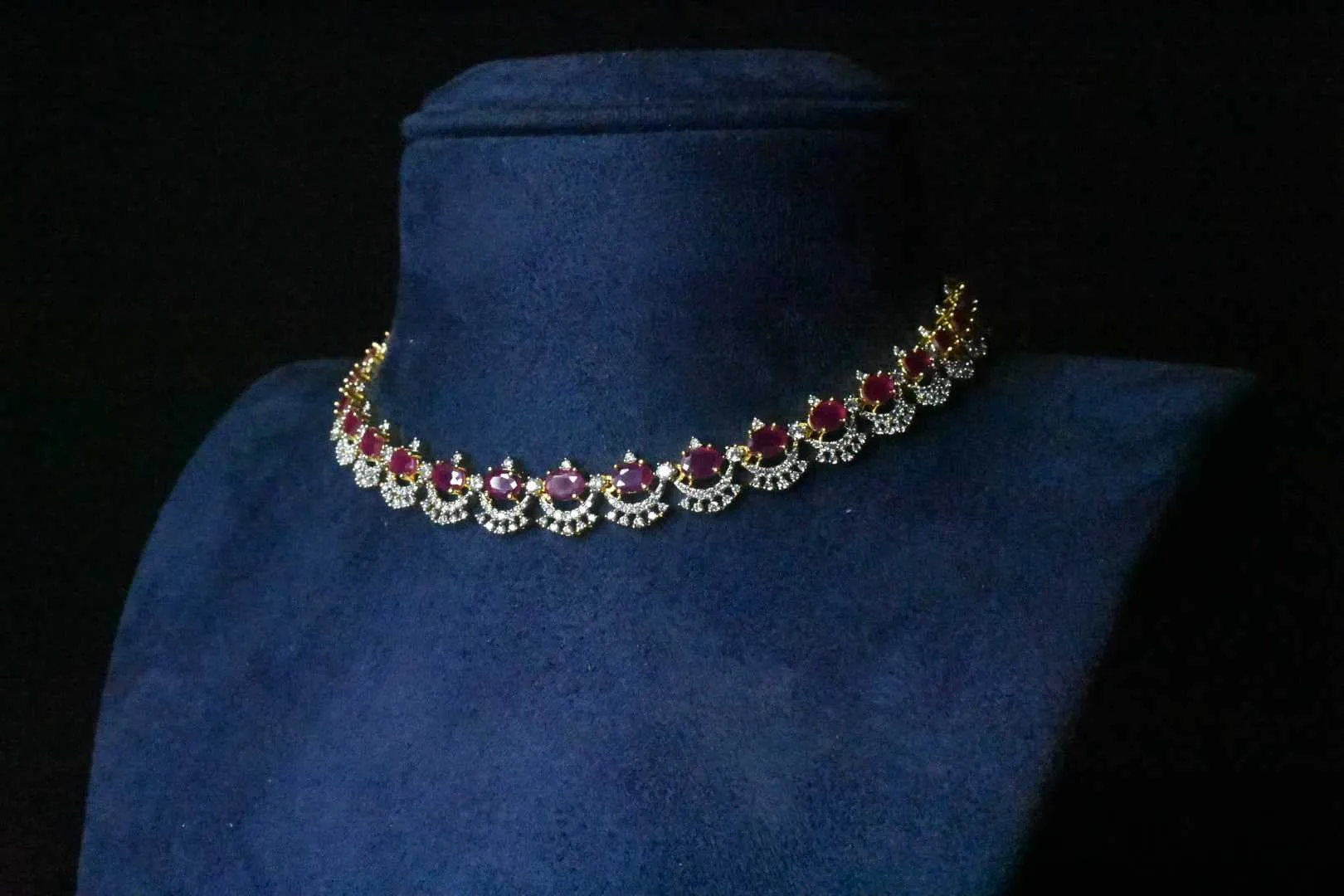 Graceful One Gram Gold Emerald,Ruby And American Diamonds Necklace