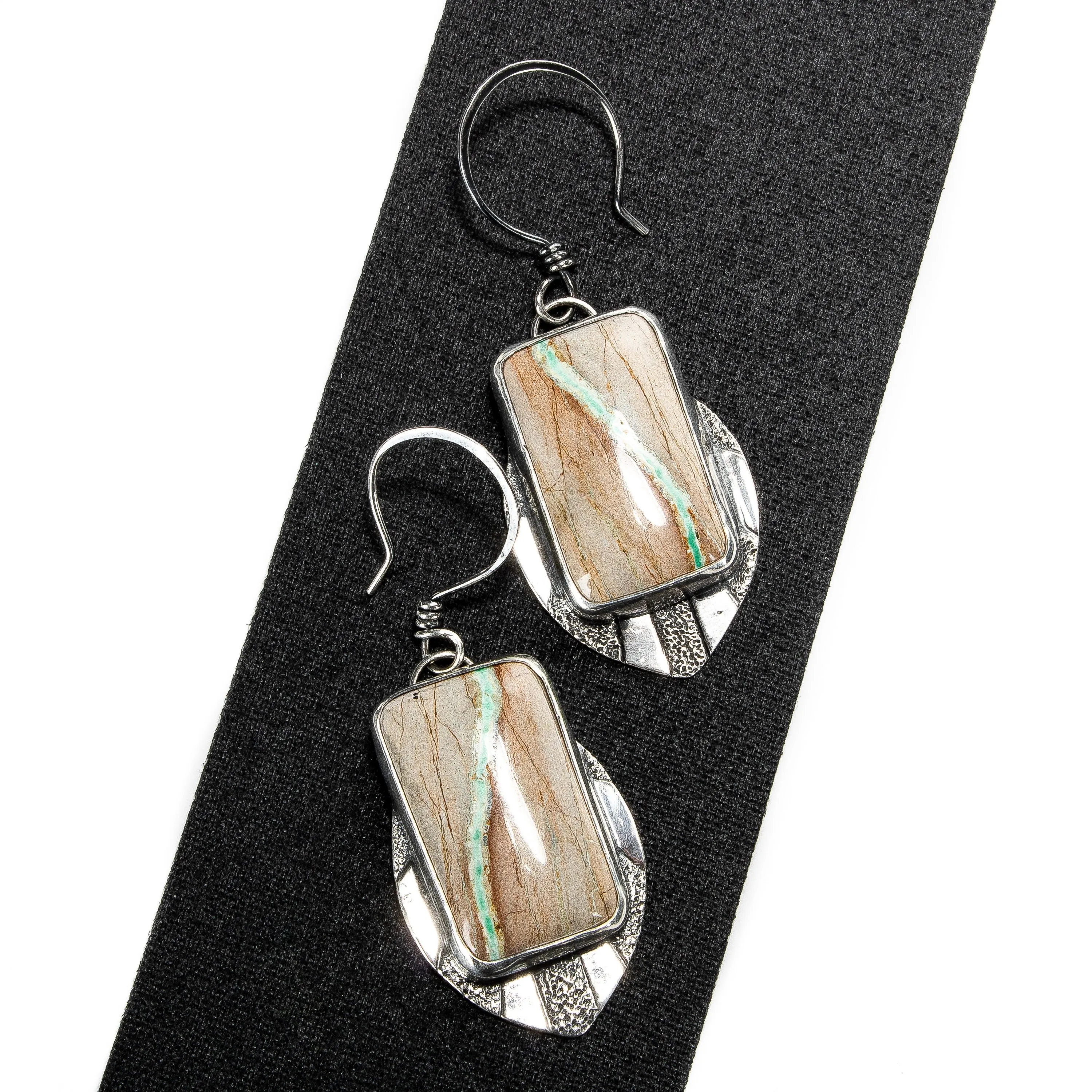 Green Ribbon Variscite Sunburst Earrings