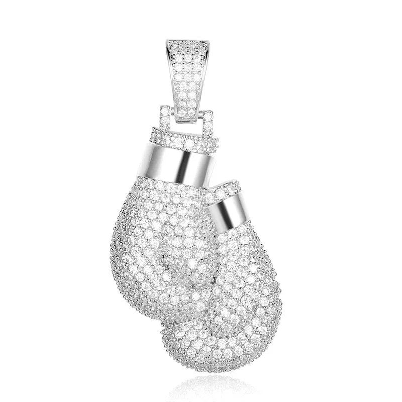 Iced Out Boxing Gloves Pendant - Silver