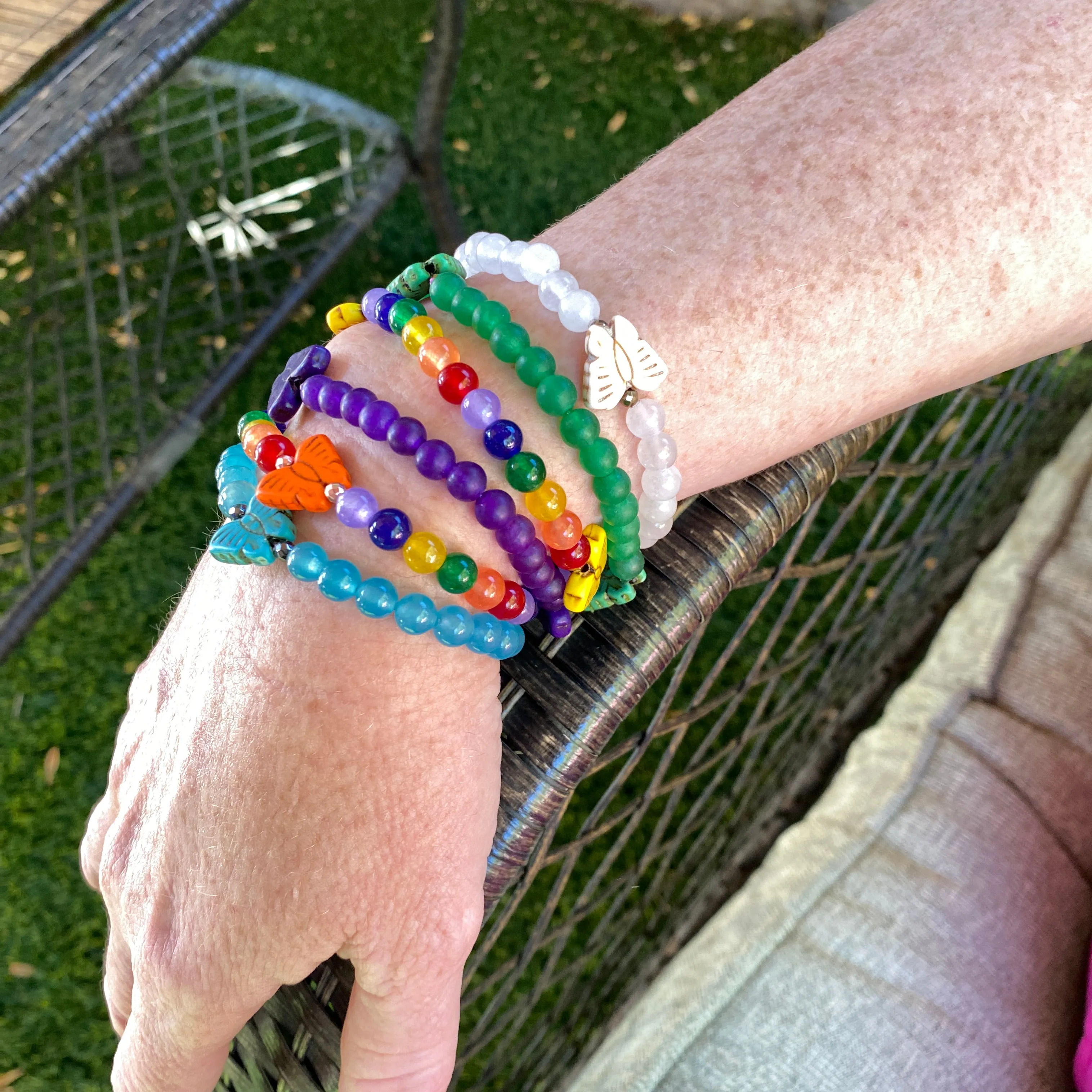 Jade & Hematite Gemstone Howlite butterfly stretch bracelets.