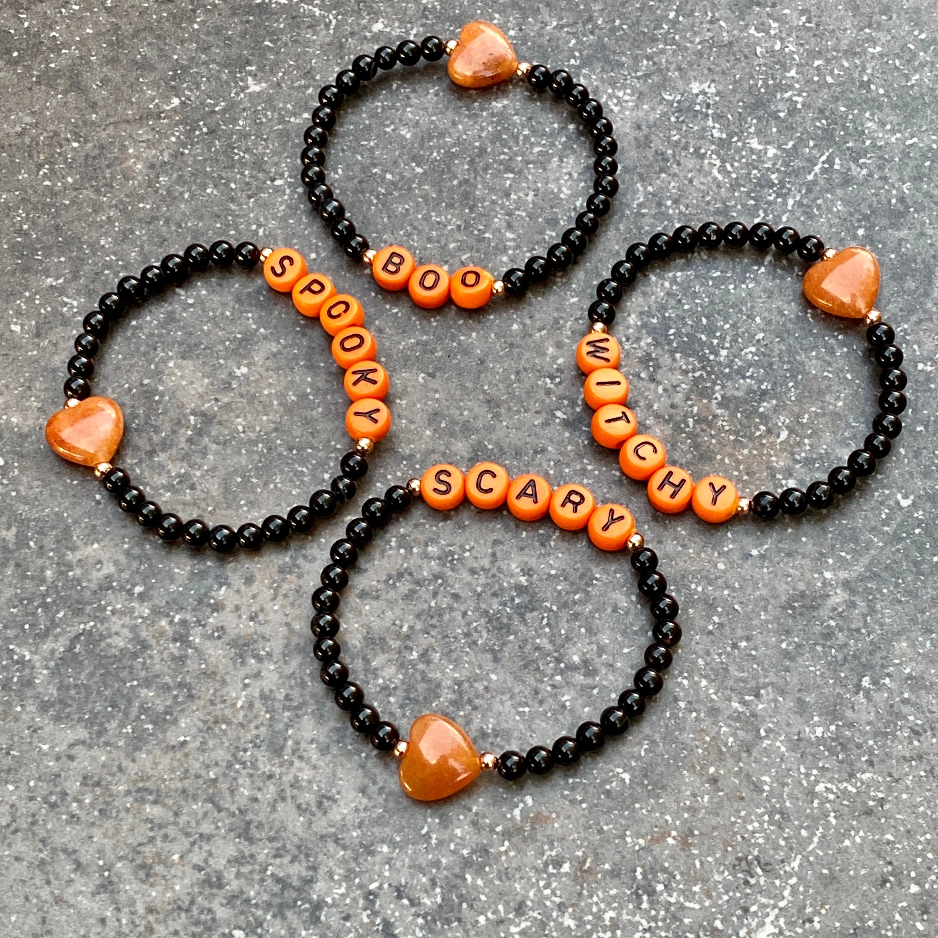 Kid’s Halloween gemstone Phrase bracelets