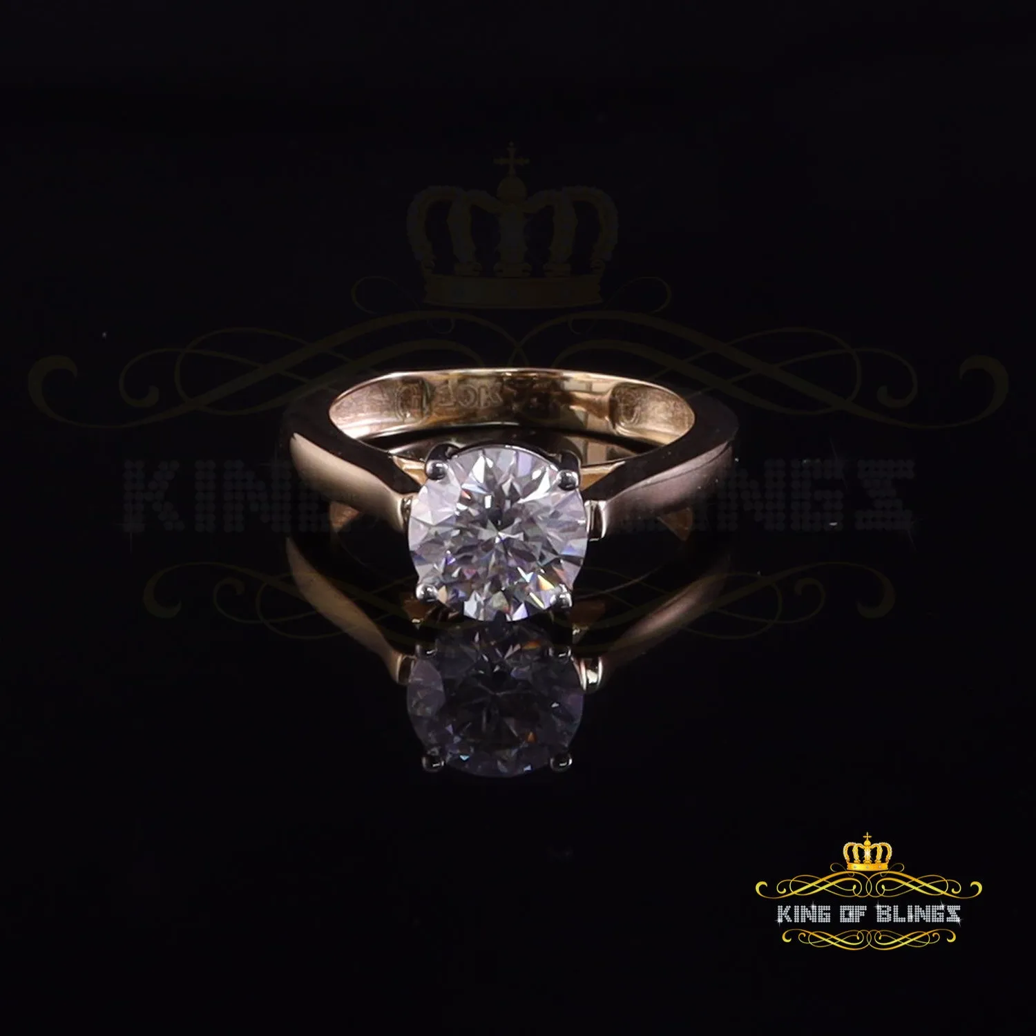 King Of Blings  10K Yellow Gold 2.00CT VVS' 'FL' D clr Round Solitaire Moissonite Womens Ring S/7