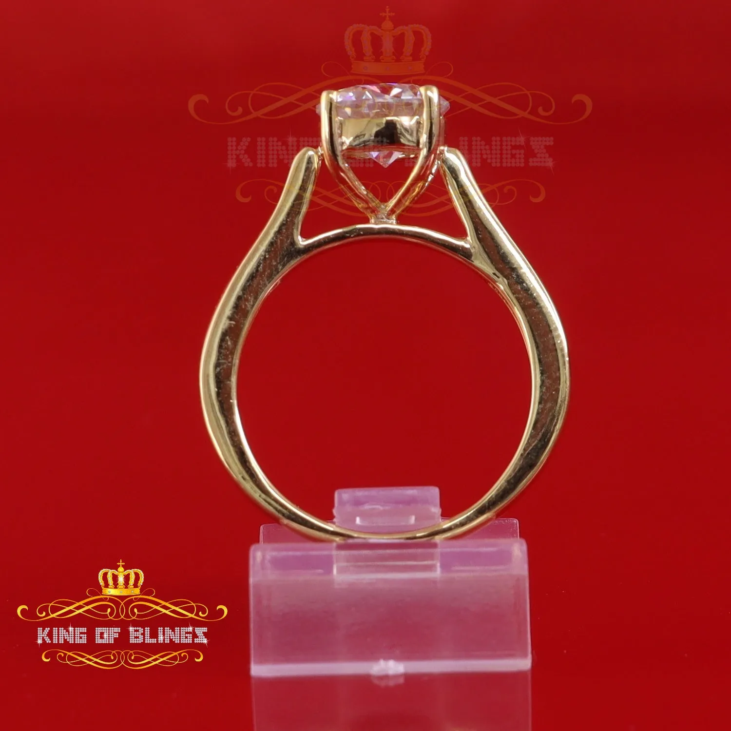 King Of Blings  10K Yellow Gold 2.00CT VVS' 'FL' D clr Round Solitaire Moissonite Womens Ring S/7