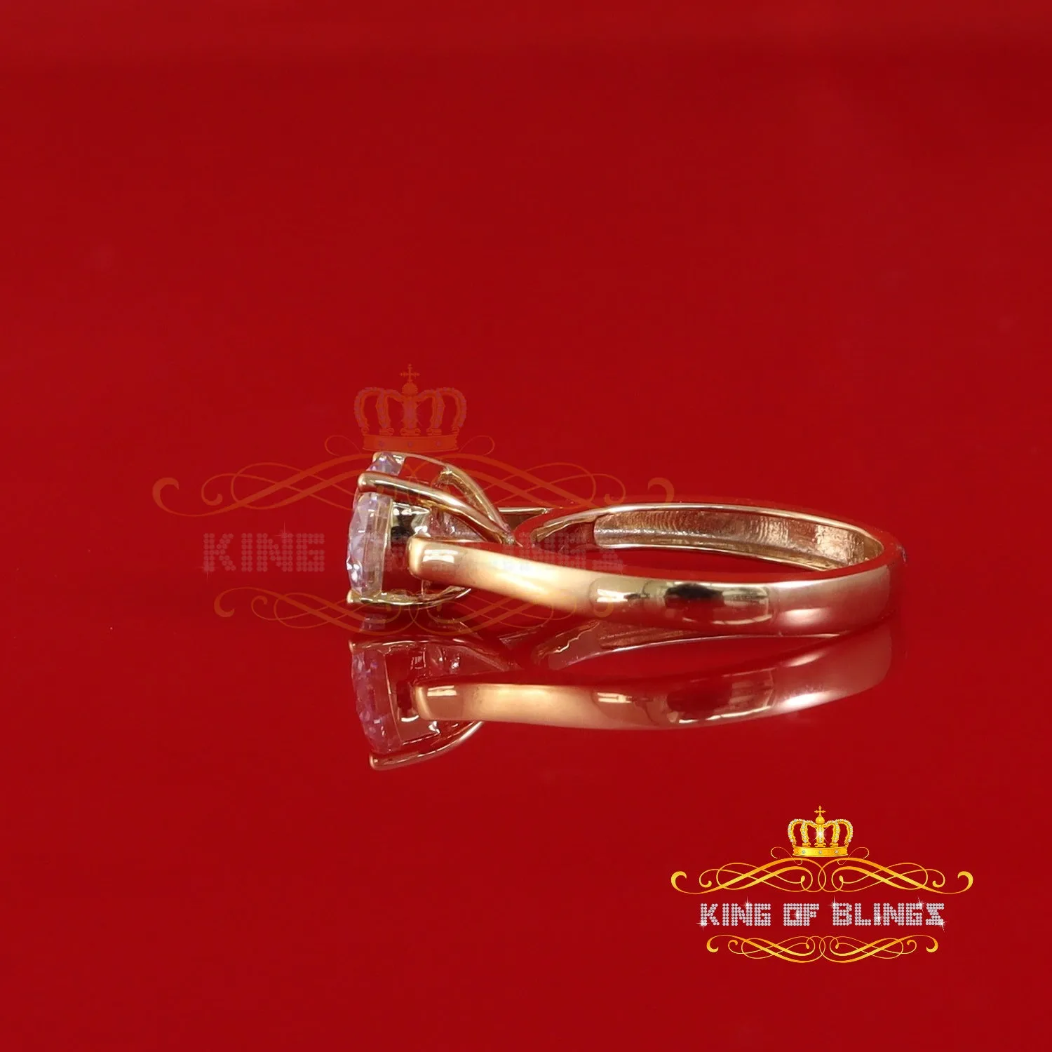 King Of Blings  10K Yellow Gold 2.00CT VVS' 'FL' D clr Round Solitaire Moissonite Womens Ring S/7