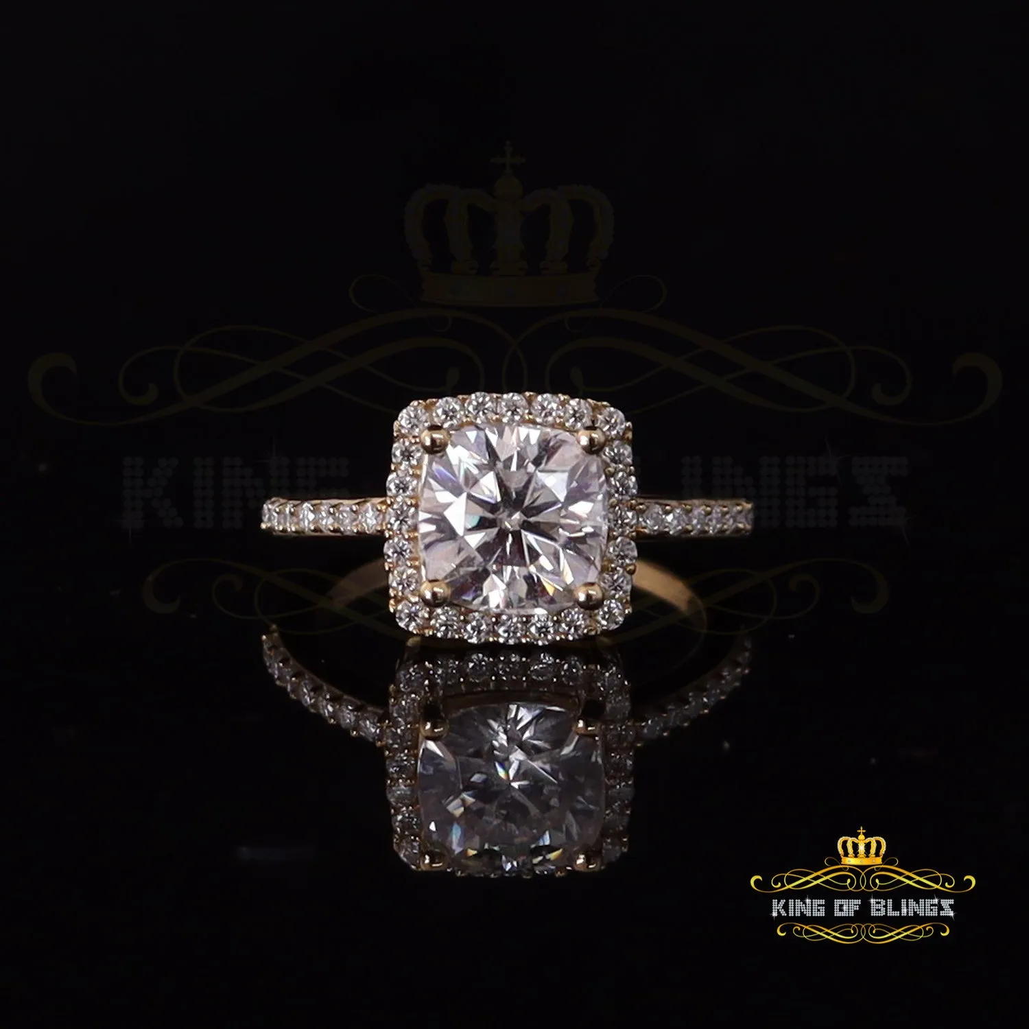 King Of Blings  10K Yellow Gold 3.00CT 'VVS' 'FL' D clr Cushion Cut Moissonite Womens Ring S/7