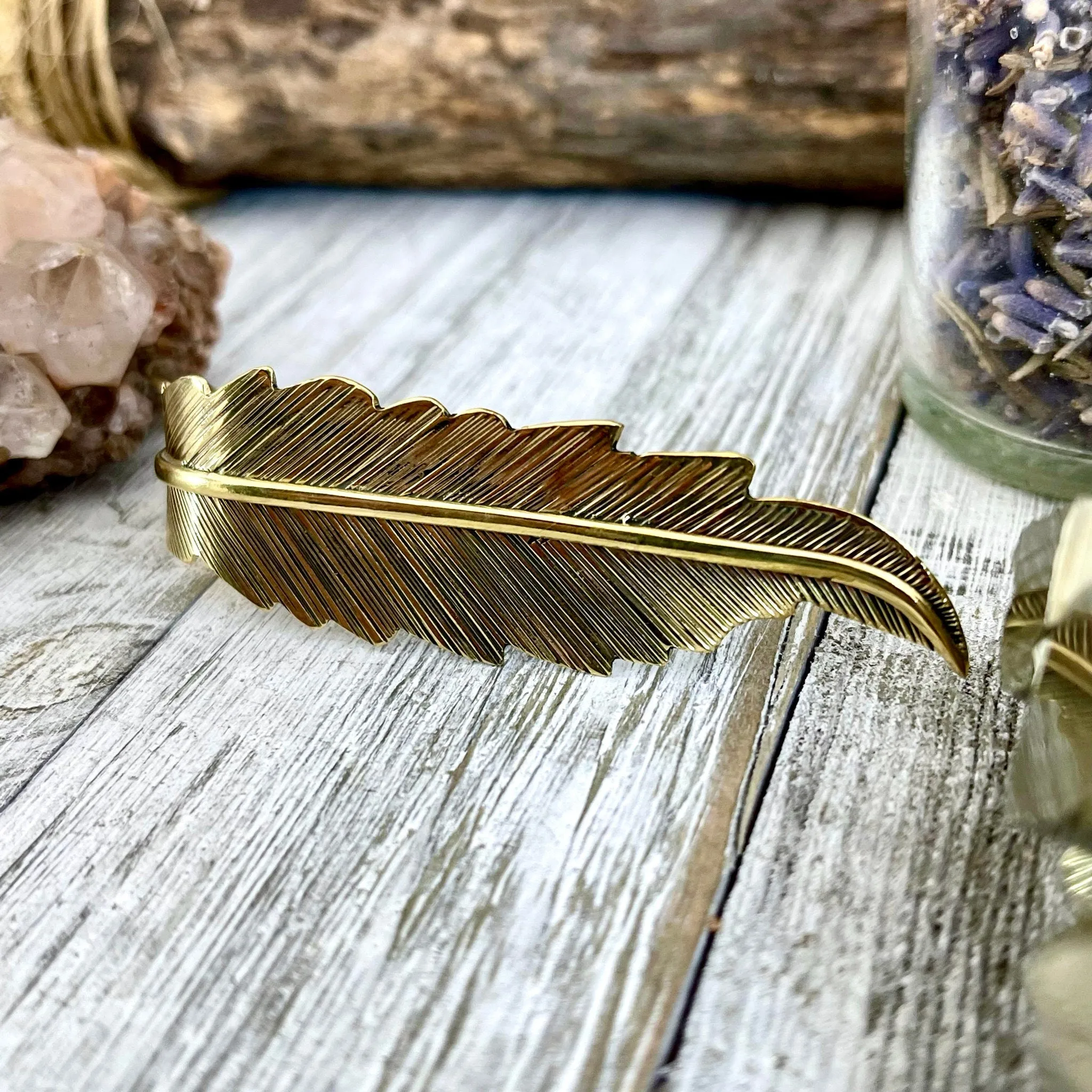 Large Adjustable Brass Feather Statement Ring  / Curated by FOXLARK Collection