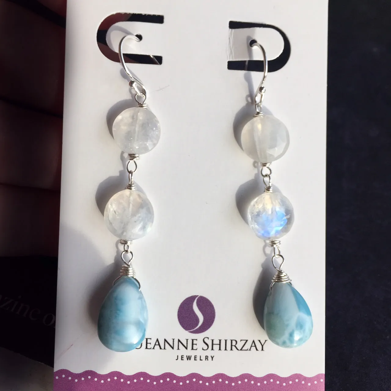 Larimar and Rainbow Moonstone Dangles