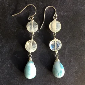 Larimar and Rainbow Moonstone Dangles