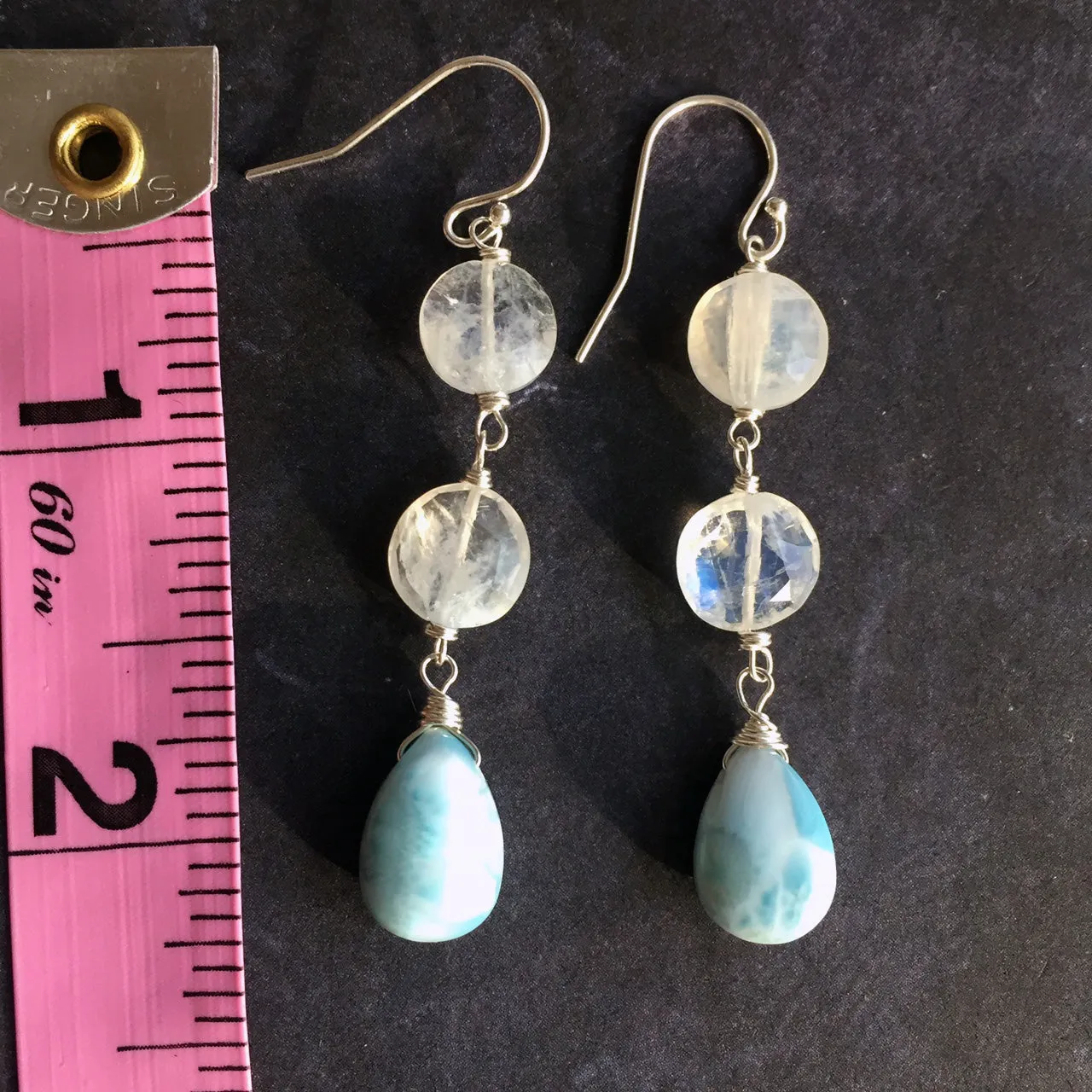 Larimar and Rainbow Moonstone Dangles