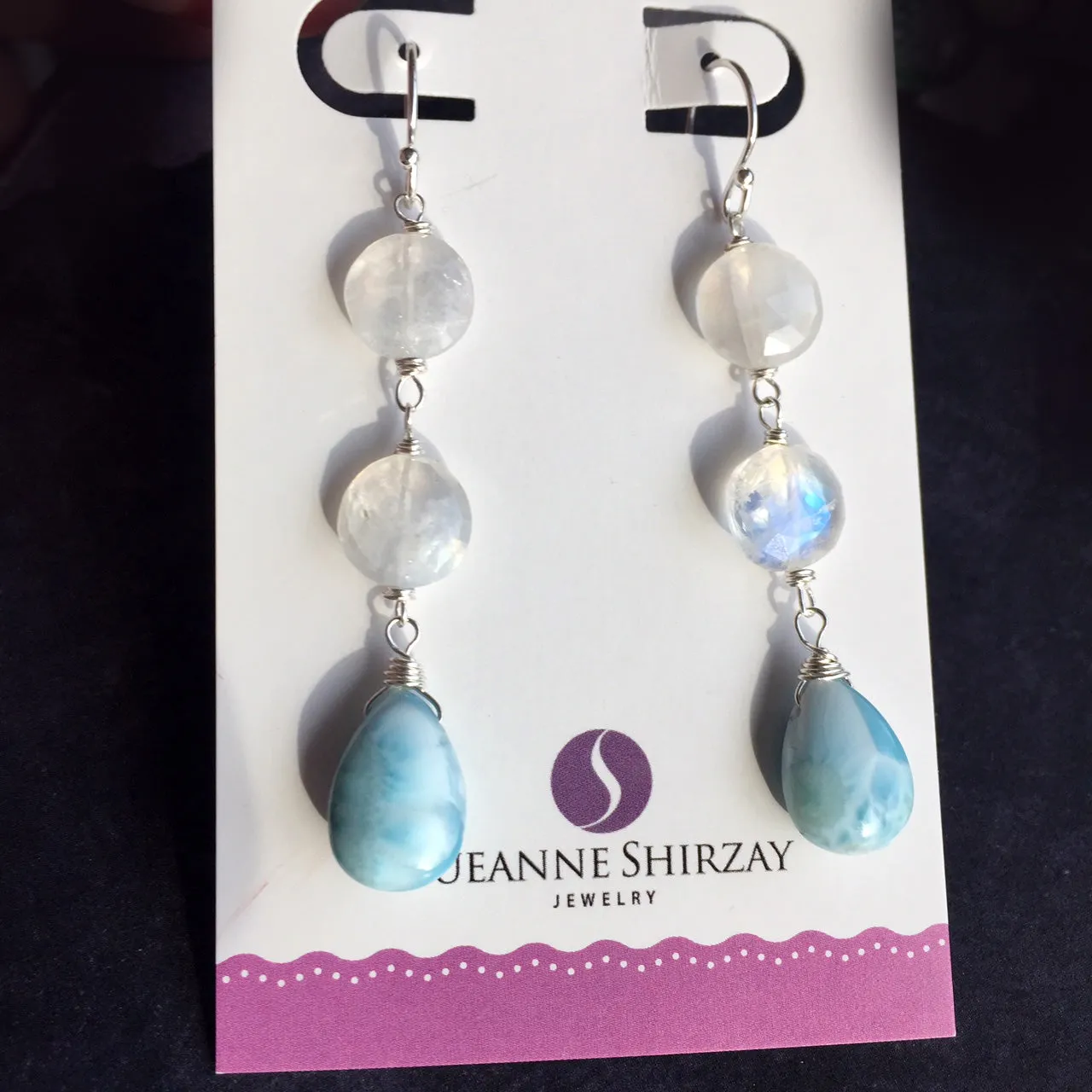 Larimar and Rainbow Moonstone Dangles