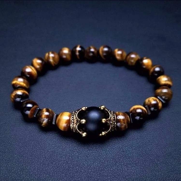 Luxury Crown Natural Tiger Eye Stone Bead Bracelets