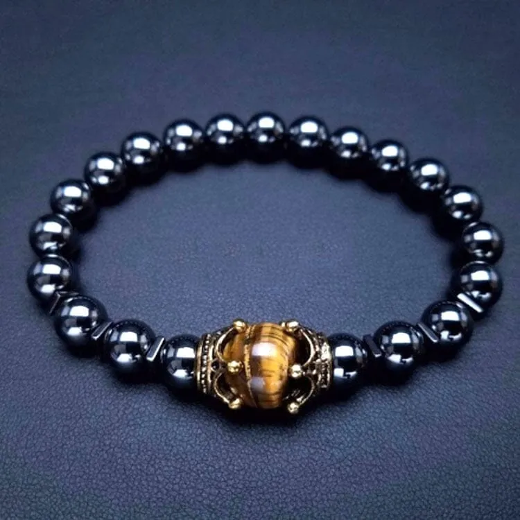 Luxury Crown Natural Tiger Eye Stone Bead Bracelets